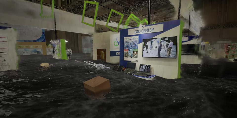 ガウシアン・スプラッティングで水害表現